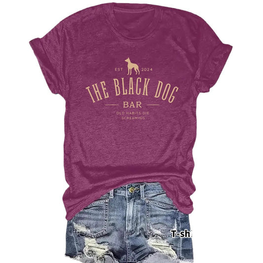 The BLACK DOG round neck pullover short sleeved shirt
