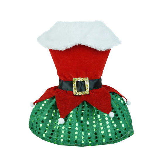 Christmas Pet Dog Clothing Holiday Party Santa Claus Dress Gold Velvet Fabric