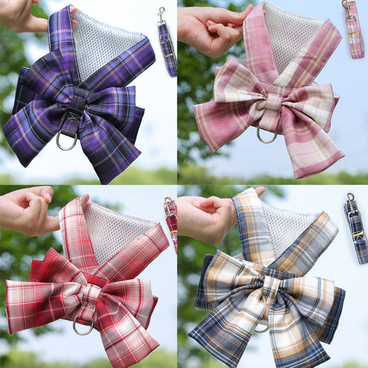 Pet Dog Cat Plaid Vest Type Leash Teddy Clothes Than Bear Skirt Chest Strap Walking Dog Rope